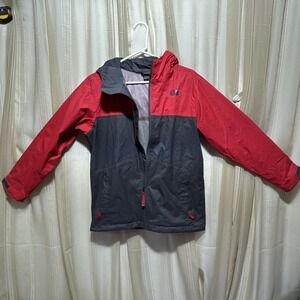 The North Face Boys Hooded Full Zip Windbreaker Jacket Pockets Red/Black 14-16